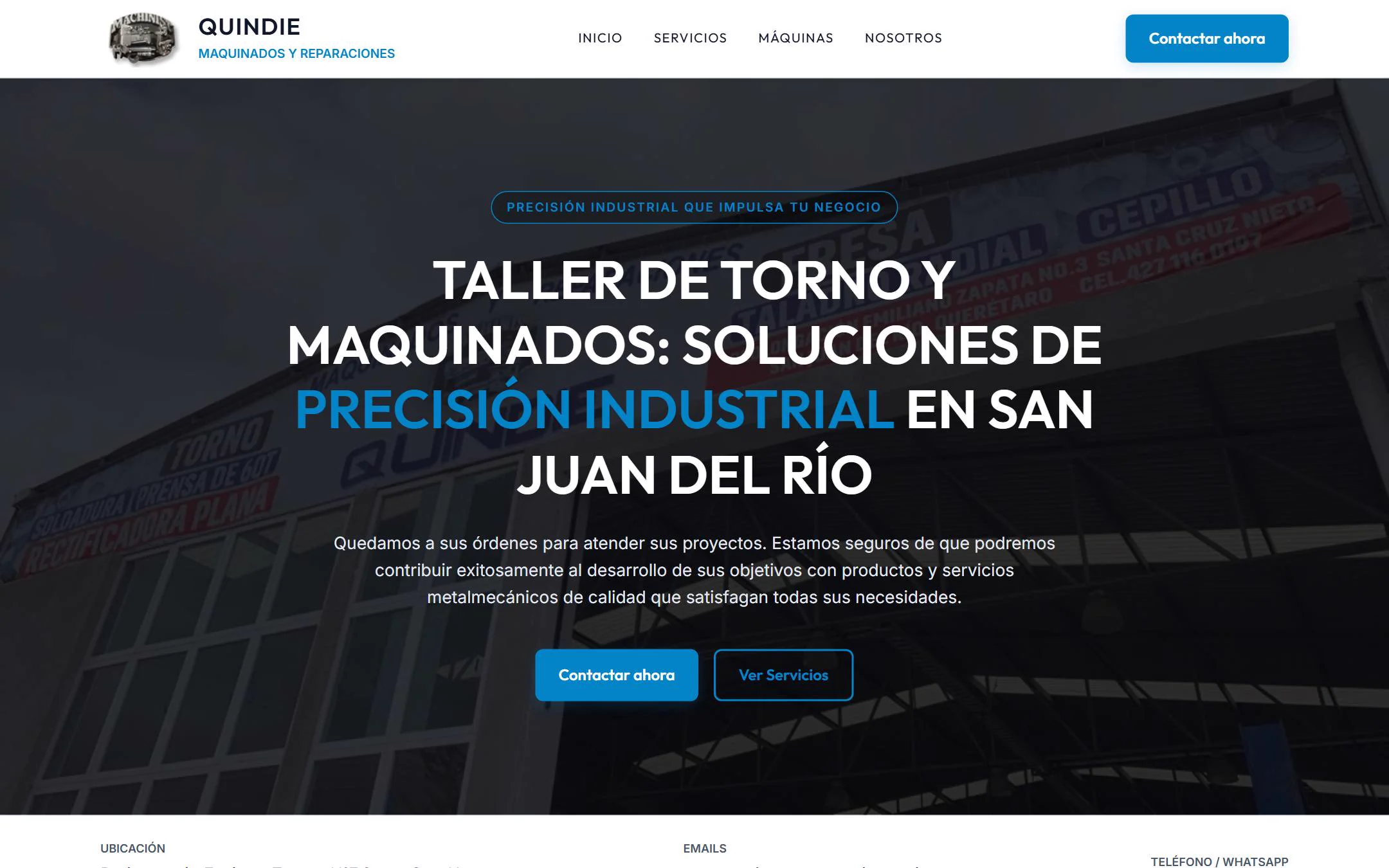 Maquinados QUINDIE — Landing page